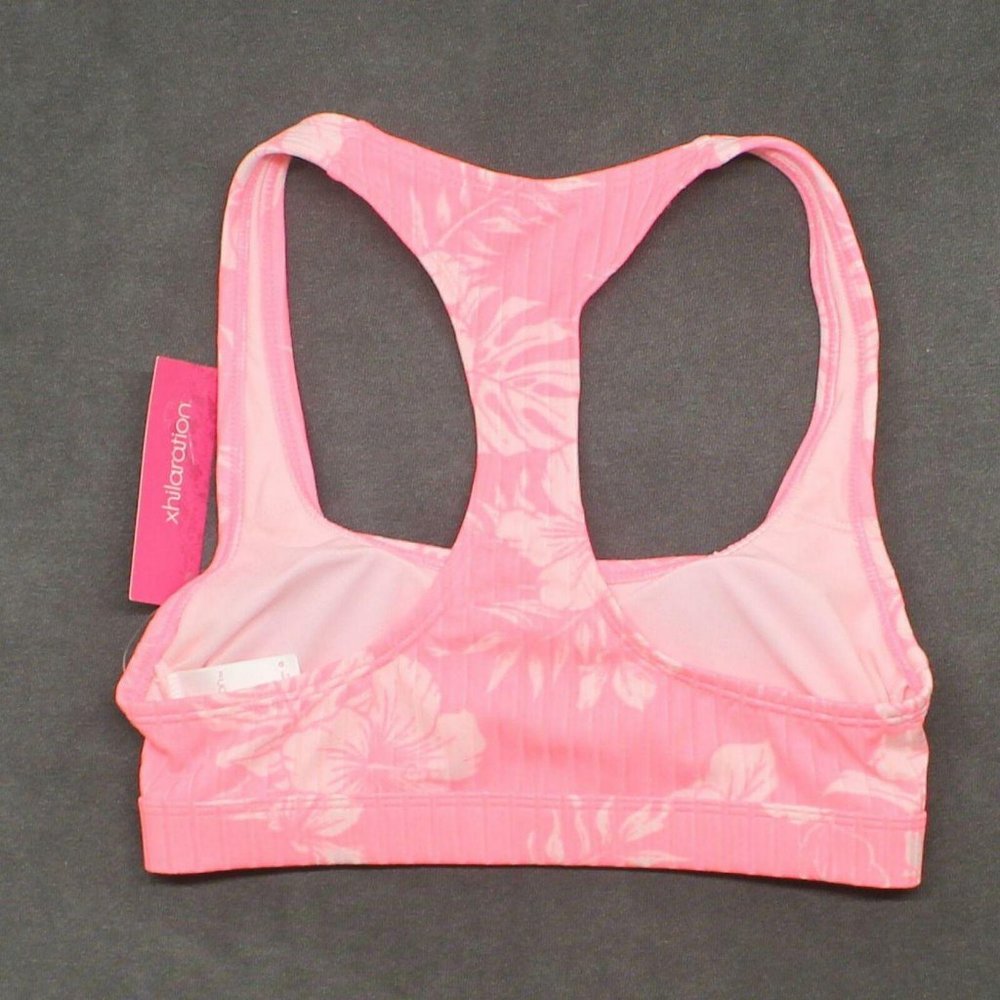 NWT Xhilaration Women's Floral Ribbed Racer Bralette Bikini Top Medium Pink - Picture 3 of 7